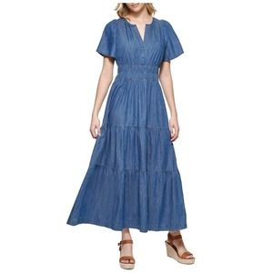 Tommy Hilfiger Women’s Chambray Jean Maxi Dress fit and flare cotton NWT sz  14